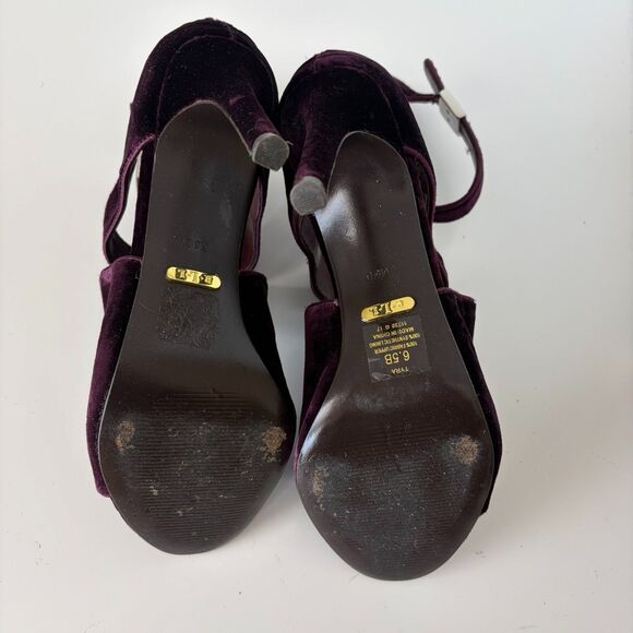 Lauren Ralph Lauren Tyra Peep Toe Purple Velvet Sandal Size 6.5B Burgundy Formal - Picture 5 of 8